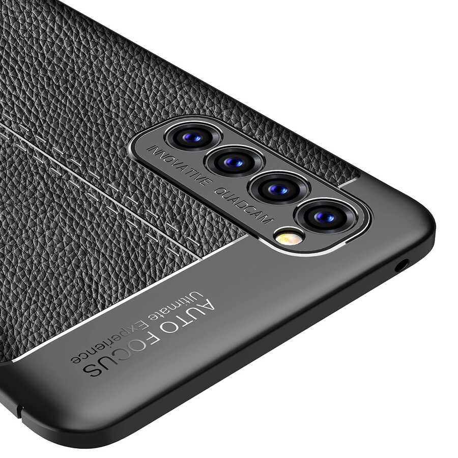 Oppo Reno 4 Pro 4G Kılıf Deri Görünümlü Renk Atmayan Dayanaklı Silikon Kapak (NİSS) Siyah