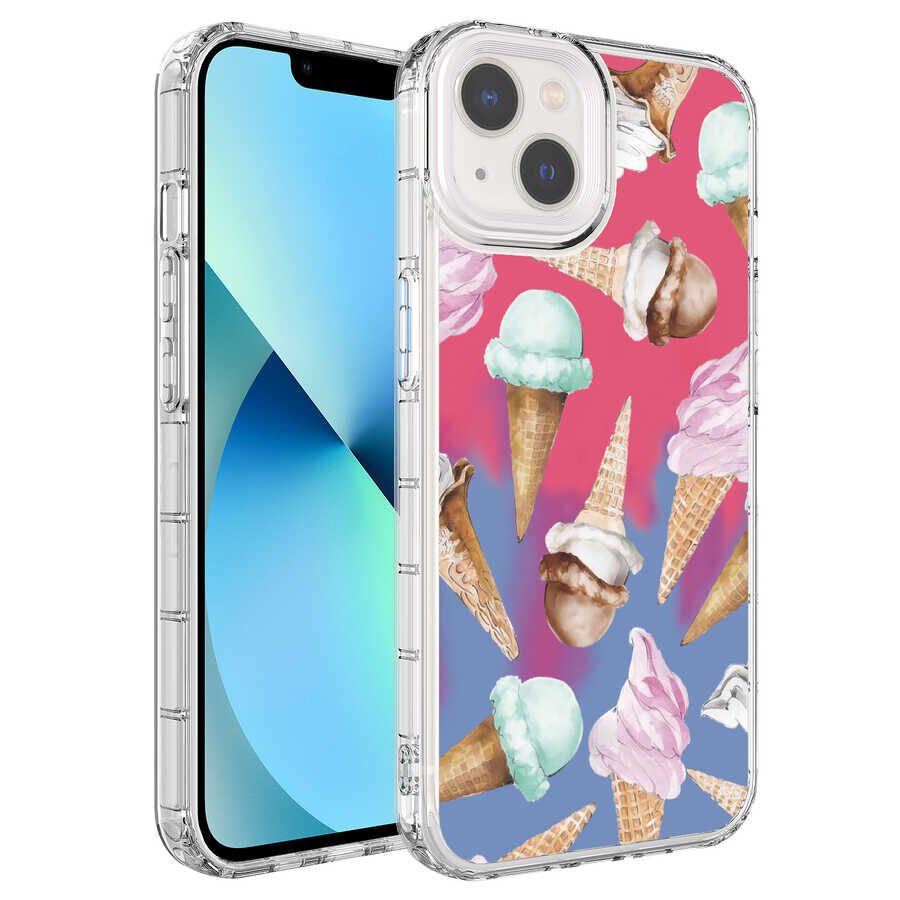 Apple iPhone 13 Kılıf Kamera Korumalı Renkli Desenli Sert Silikon HEPTEKİLETİŞİM Korn Kapak