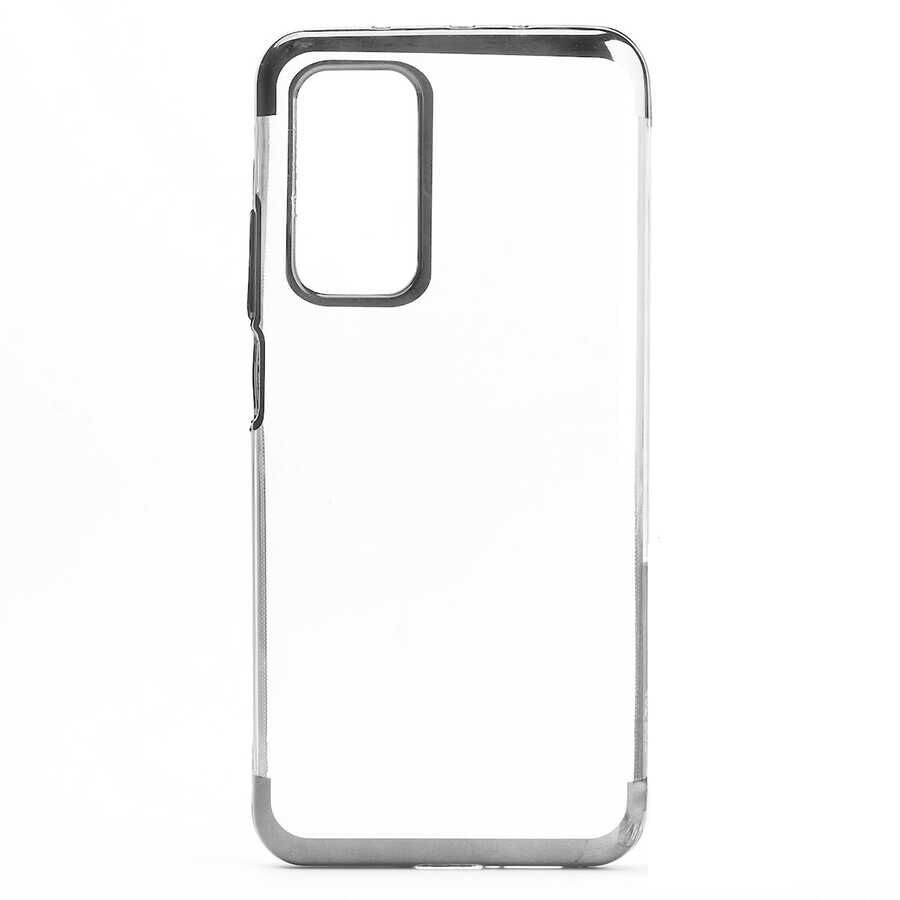 Huawei P Smart 2021 Kılıf Dört Köşe Renkli Lazer Şeffaf Silikon Kapak (GLİTTER) Gri