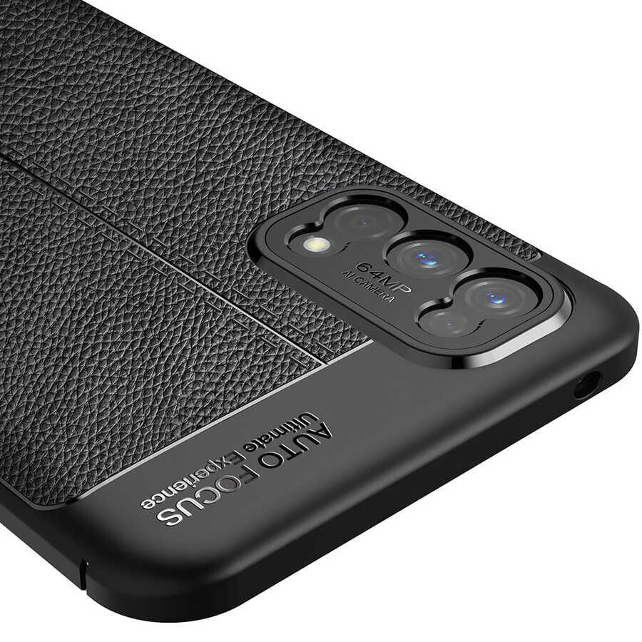 Realme 7 Pro Kılıf Deri Görünümlü Renk Atmayan Dayanaklı Silikon Kapak (NİSS) Siyah