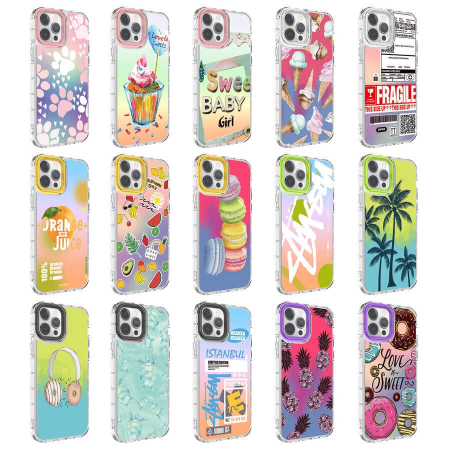 Apple iPhone 13 Pro Kılıf Kamera Korumalı Renkli Desenli Sert Silikon HEPTEKİLETİŞİM Korn Kapak