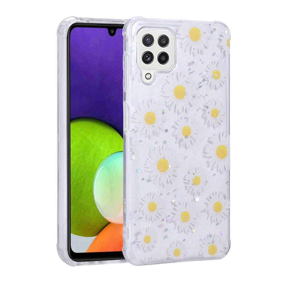 Samsung Galaxy A22 4G Kılıf Simli Desenli Kamera Korumalı Parlak HEPTEKİLETİŞİM Popy Kapak