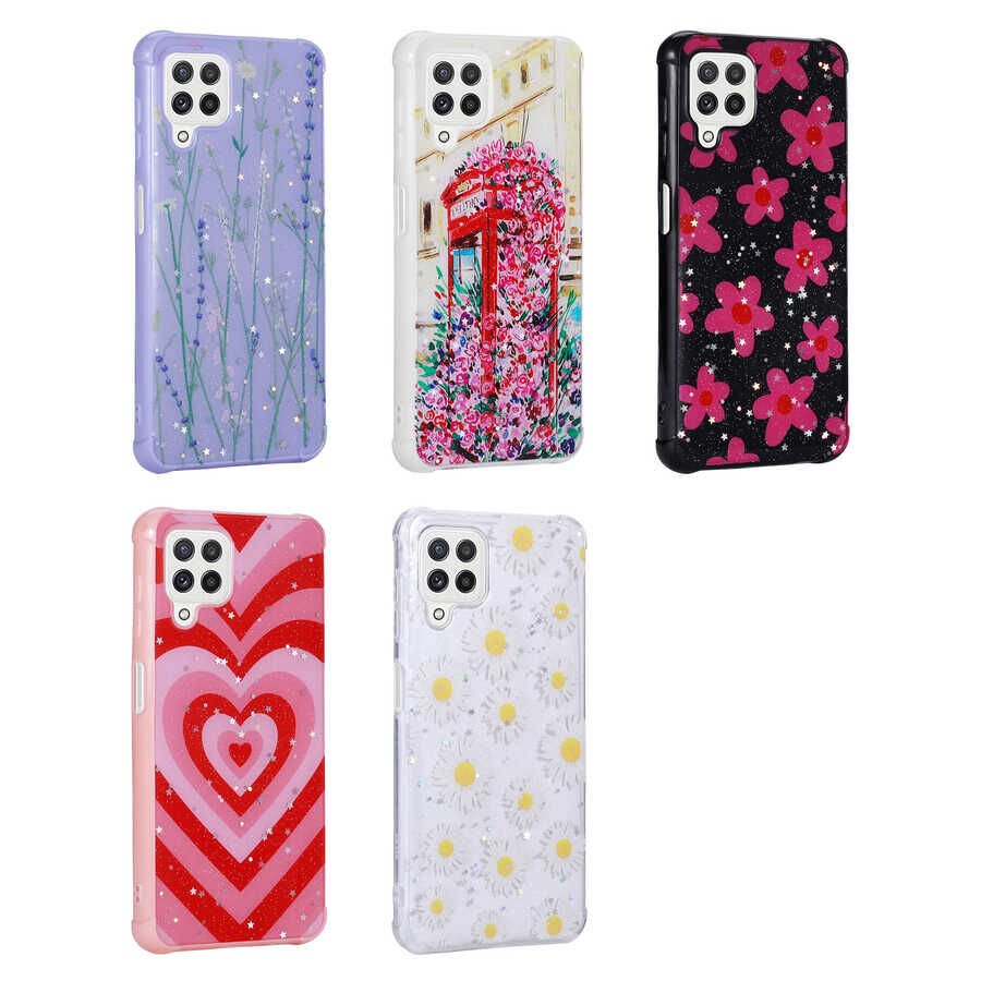 Samsung Galaxy M32 Kılıf Simli Desenli Kamera Korumalı Parlak HEPTEKİLETİŞİM Popy Kapak