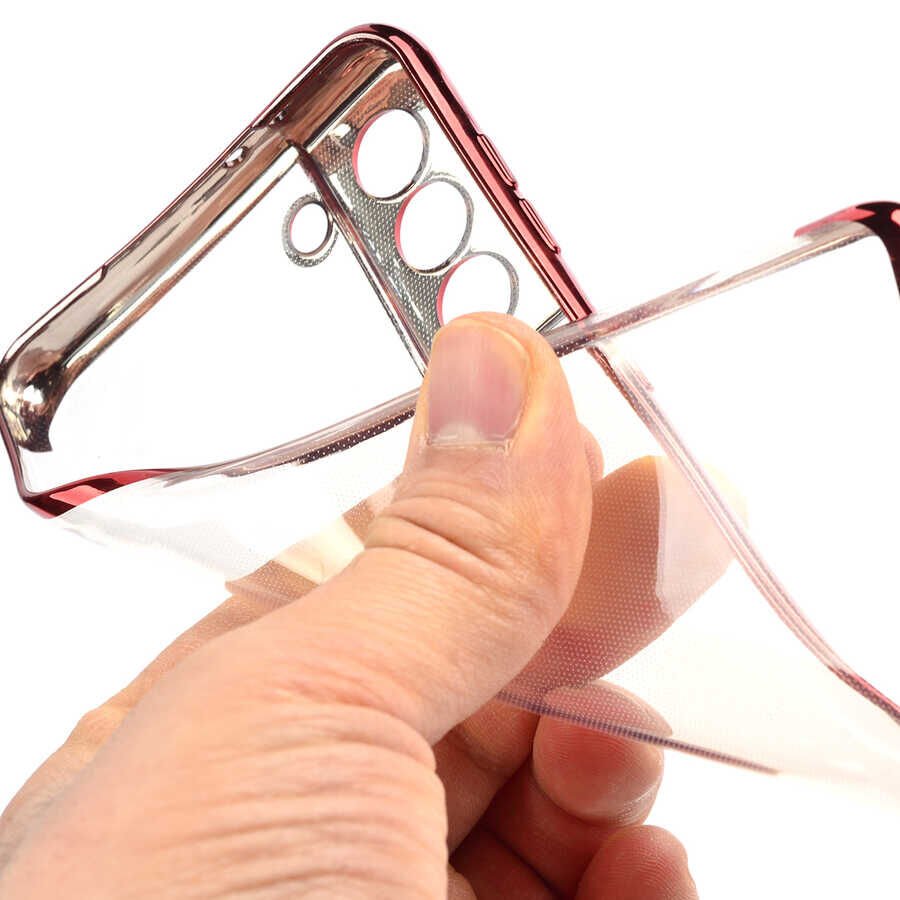 Samsung Galaxy S21 Kılıf Dört Köşe Renkli Lazer Şeffaf Silikon Kapak (GLİTTER) Kırmızı