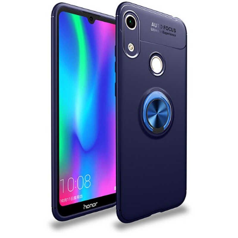Huawei Y6S 2019 Kılıf Kamera Çıkıntılı Renkli Yüzüklü Standlı Mıknatıslı Kapak (RAVEL) Siyah-Mavi