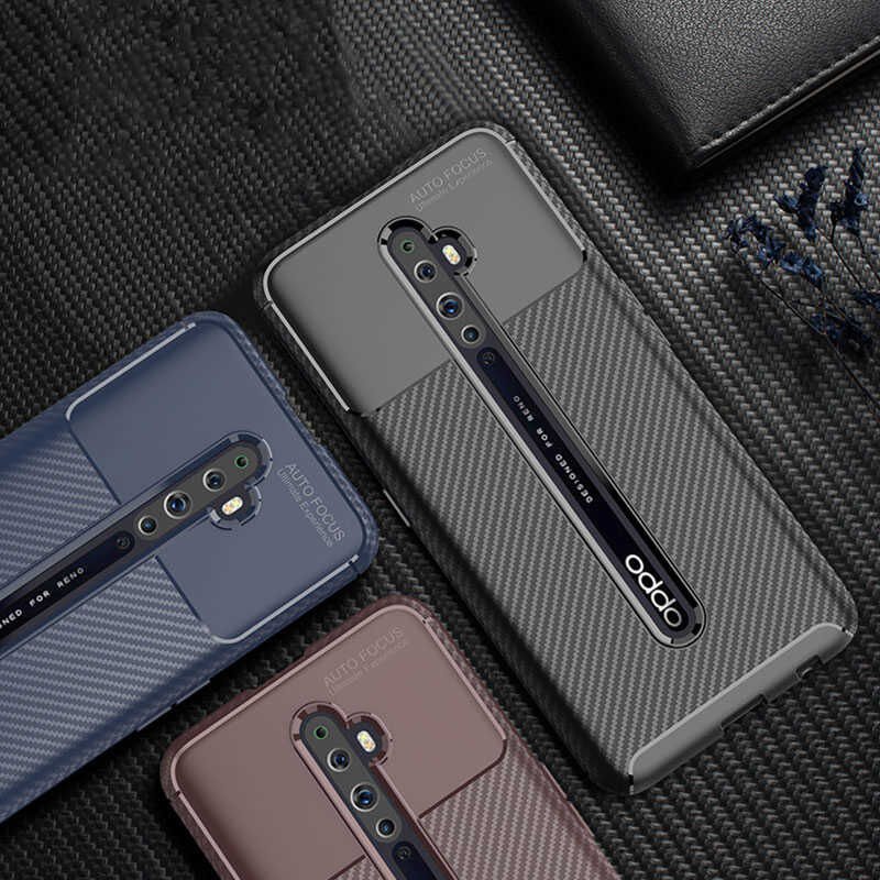 Oppo Reno 2 Kılıf Kamera Çıkıntılı Karbon Fiber Dokulu Renk Atmaz Kapak (NEGRO) Lacivert