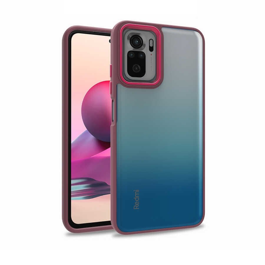 Xiaomi Poco M5S Kılıf Kamera Çıkıntılı Arkası Şeffaf Hassas Tuşlu Kenarlı Kapak (Flora) Kırmızı