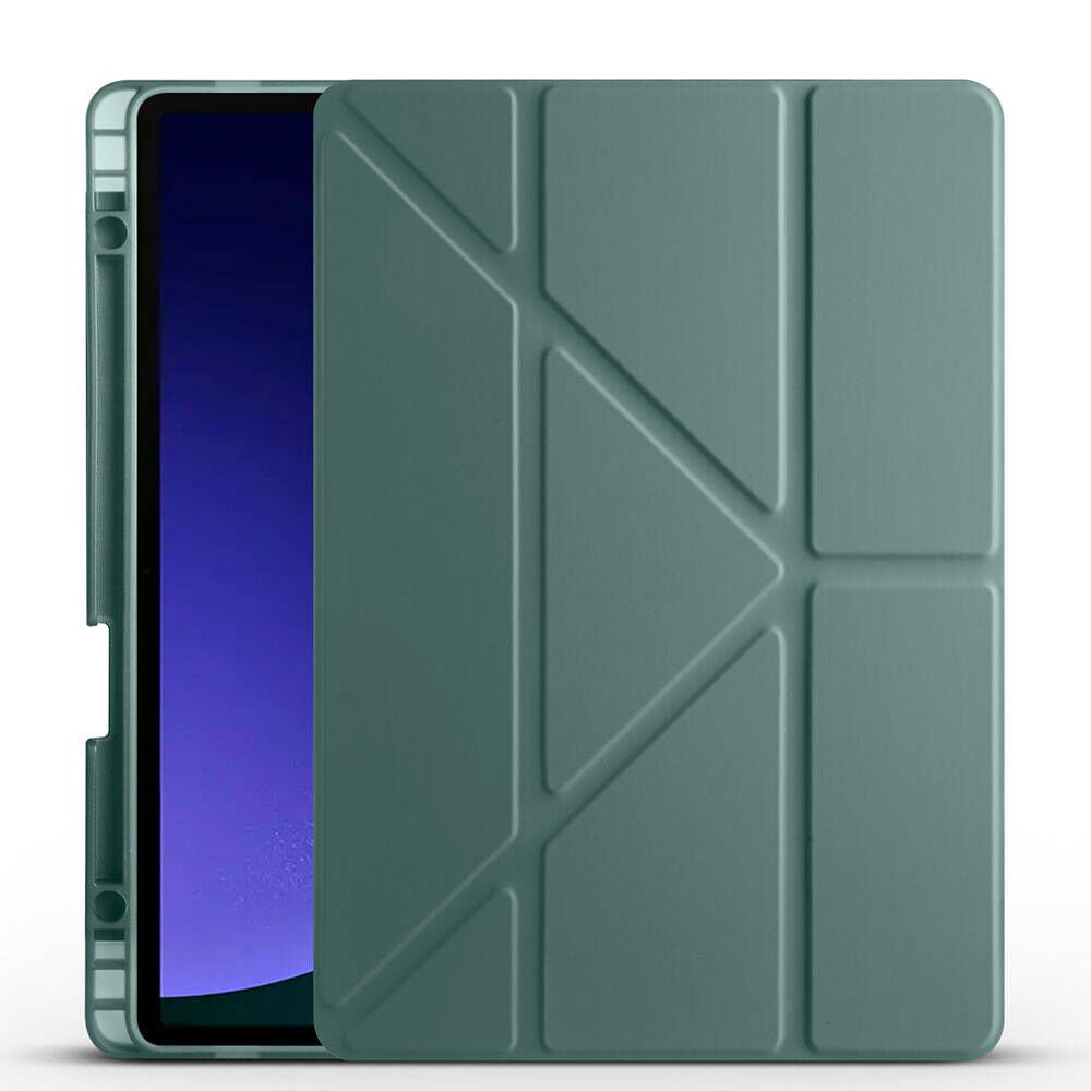 Samsung Galaxy Tab S10 Kılıf Kalem Bölmeli Standlı 360 Derece Tam Korumalı Tasarım (TR) Koyu Yeşil