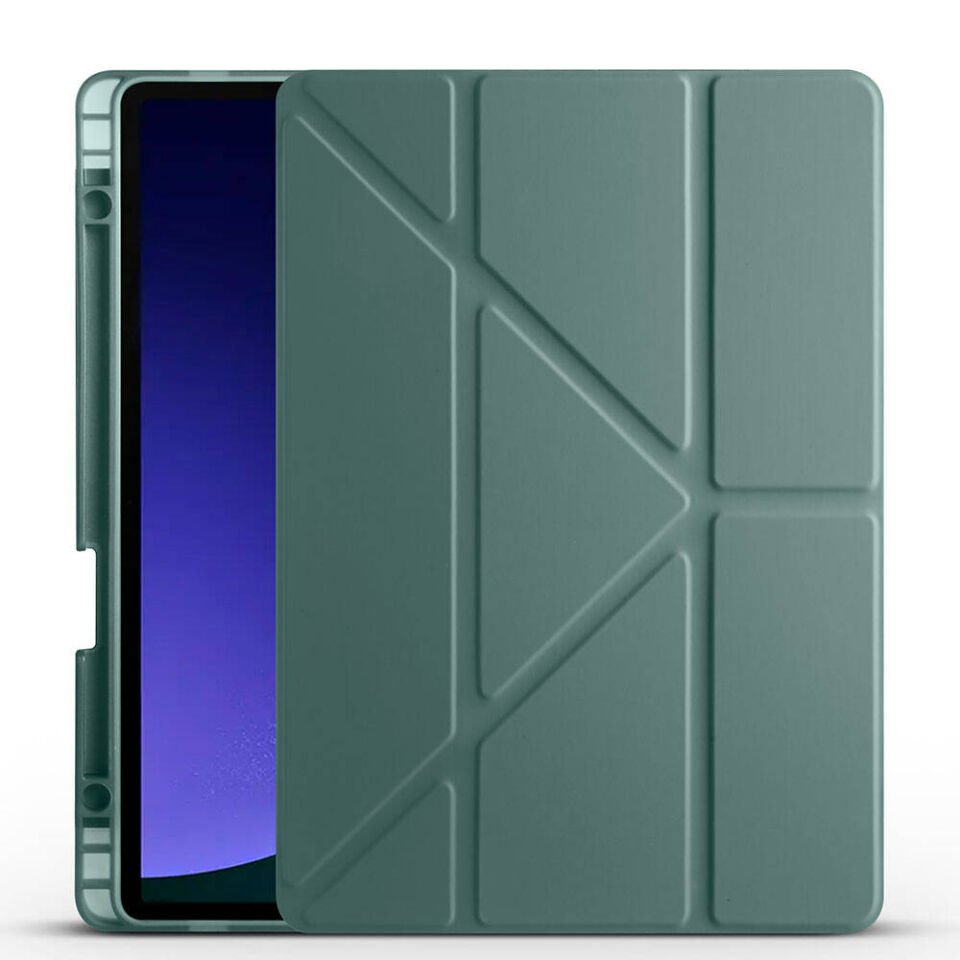 Samsung Galaxy Tab S10 Kılıf Kalem Bölmeli Standlı 360 Derece Tam Korumalı Tasarım (TR) Koyu Yeşil