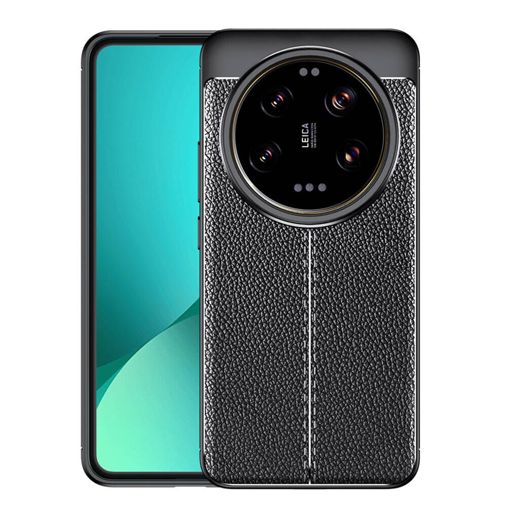 Xiaomi Mi 14 Ultra Kılıf Deri Görünümlü Renk Atmayan Dayanaklı Silikon Kapak (NİSS) Siyah