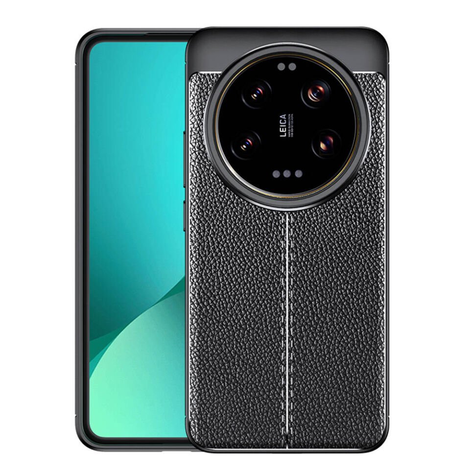 Xiaomi Mi 14 Ultra Kılıf Deri Görünümlü Renk Atmayan Dayanaklı Silikon Kapak (NİSS) Siyah