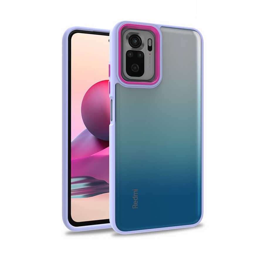 Xiaomi Poco M5S Kılıf Kamera Çıkıntılı Arkası Şeffaf Hassas Tuşlu Kenarlı Kapak (Flora) Lila