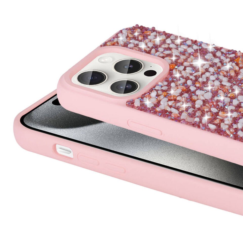 Apple iPhone 15 Pro Kılıf Parlak Taşlı Tasarım HEPTEKİLETİŞİM Linea Diamond Kapak