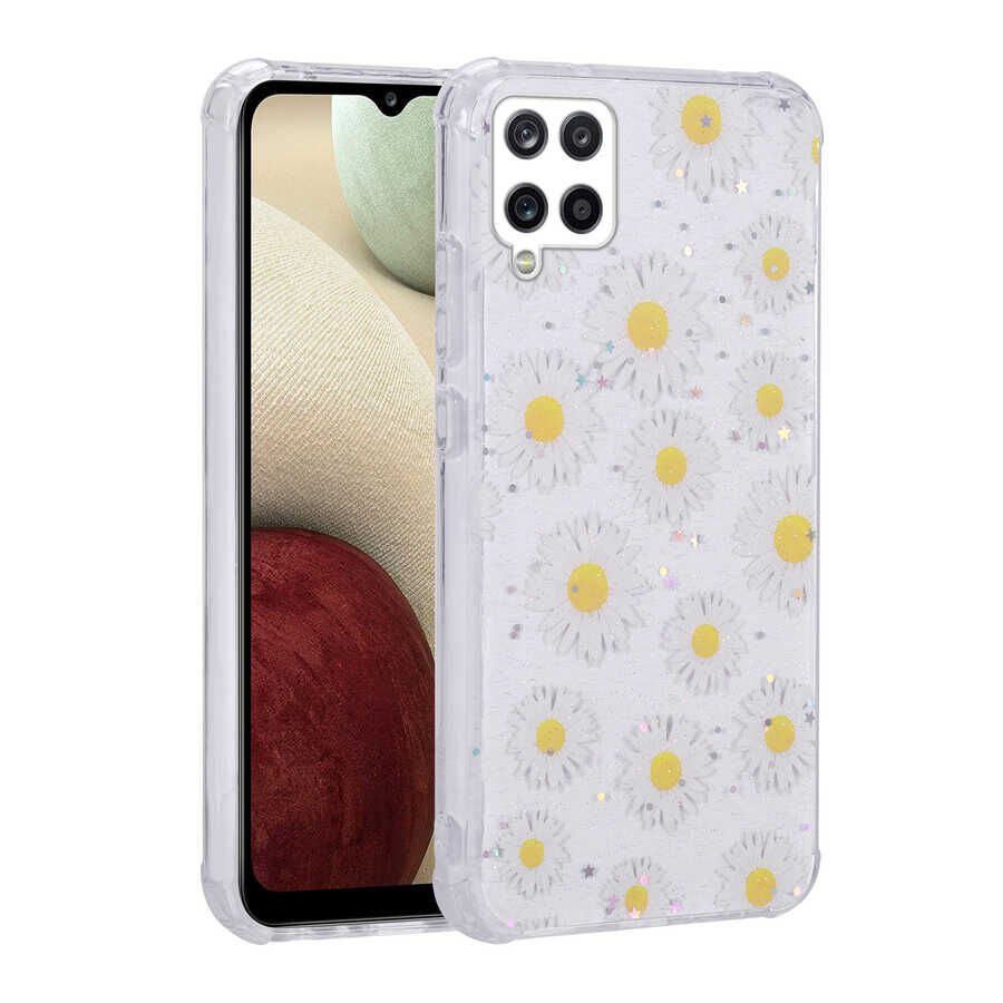 Samsung Galaxy A12 Kılıf Simli Desenli Kamera Korumalı Parlak HEPTEKİLETİŞİM Popy Kapak