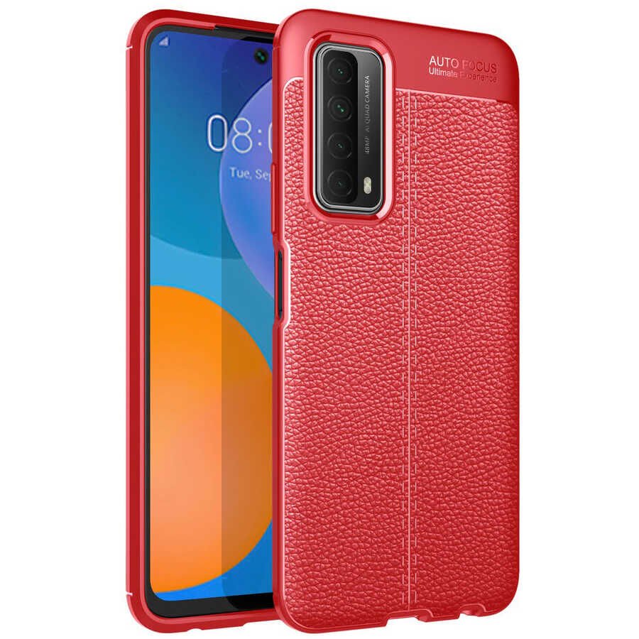 Huawei P Smart 2021 Kılıf Deri Görünümlü Renk Atmayan Dayanaklı Silikon Kapak (NİSS) Siyah
