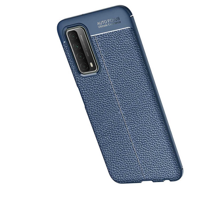 Huawei P Smart 2021 Kılıf Deri Görünümlü Renk Atmayan Dayanaklı Silikon Kapak (NİSS) Siyah