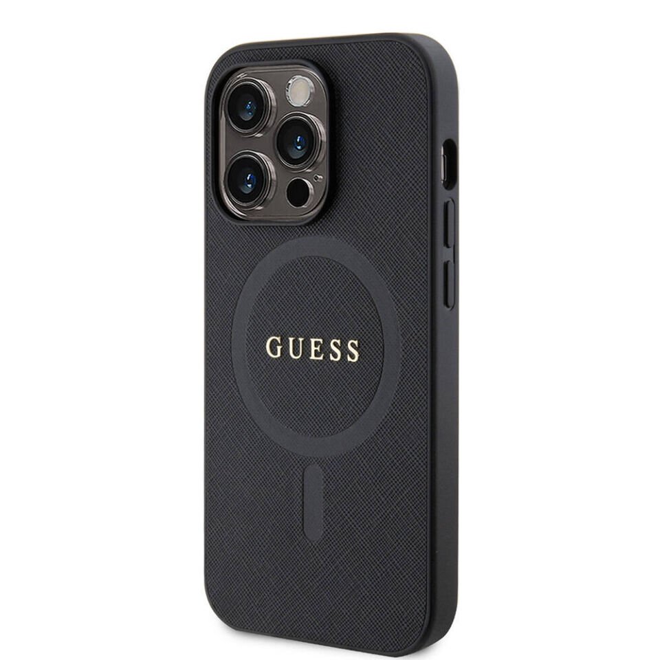 Apple iPhone 14 Pro Max Kılıf Guess Orjinal Lisanslı Magsafe Şarj Özellikli Yazı Logolu Saffiano Kapak