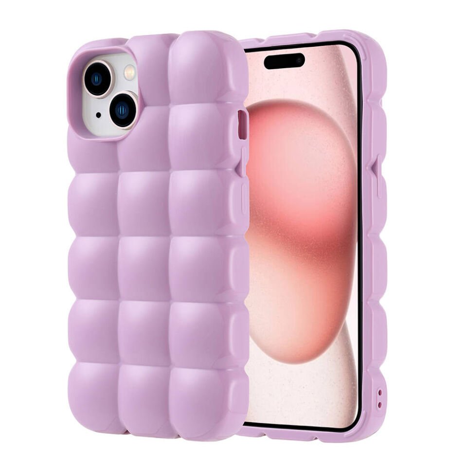 Apple iPhone 15 Kılıf Parlak Esnek Silikon Küp Dilimli Kabartmalı Yapılı Kapak (DOM) Lila