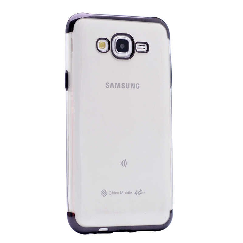 Samsung Galaxy J7 Kılıf Dört Köşe Renkli Lazer Şeffaf Silikon Kapak (GLİTTER) Siyah
