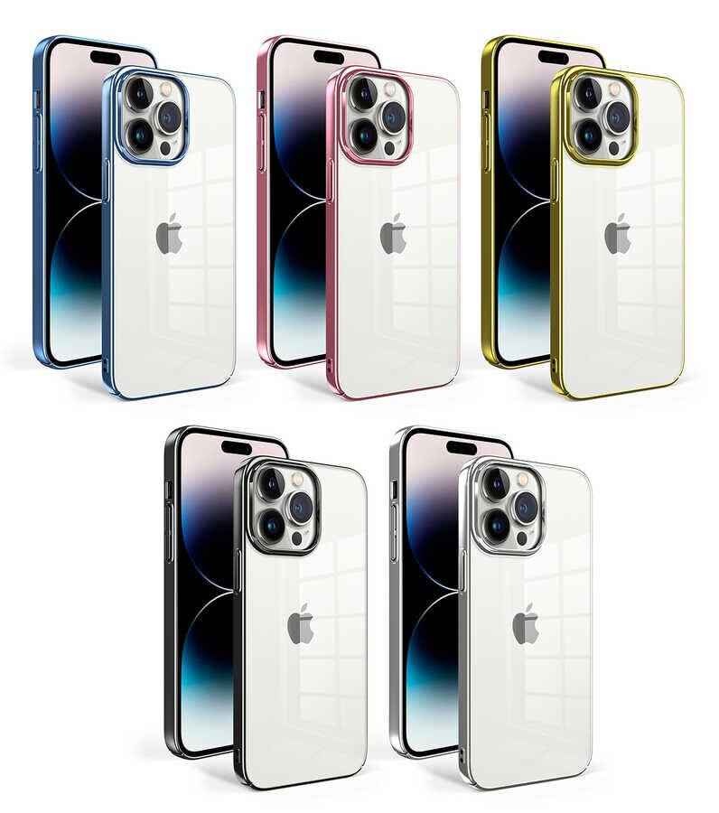 Apple  iPhone 14 Pro Kılıf Kamera Çıkıntılı Sert Arkası Şeffaf Renkli Transparan Kapak (Sun) Gümüş
