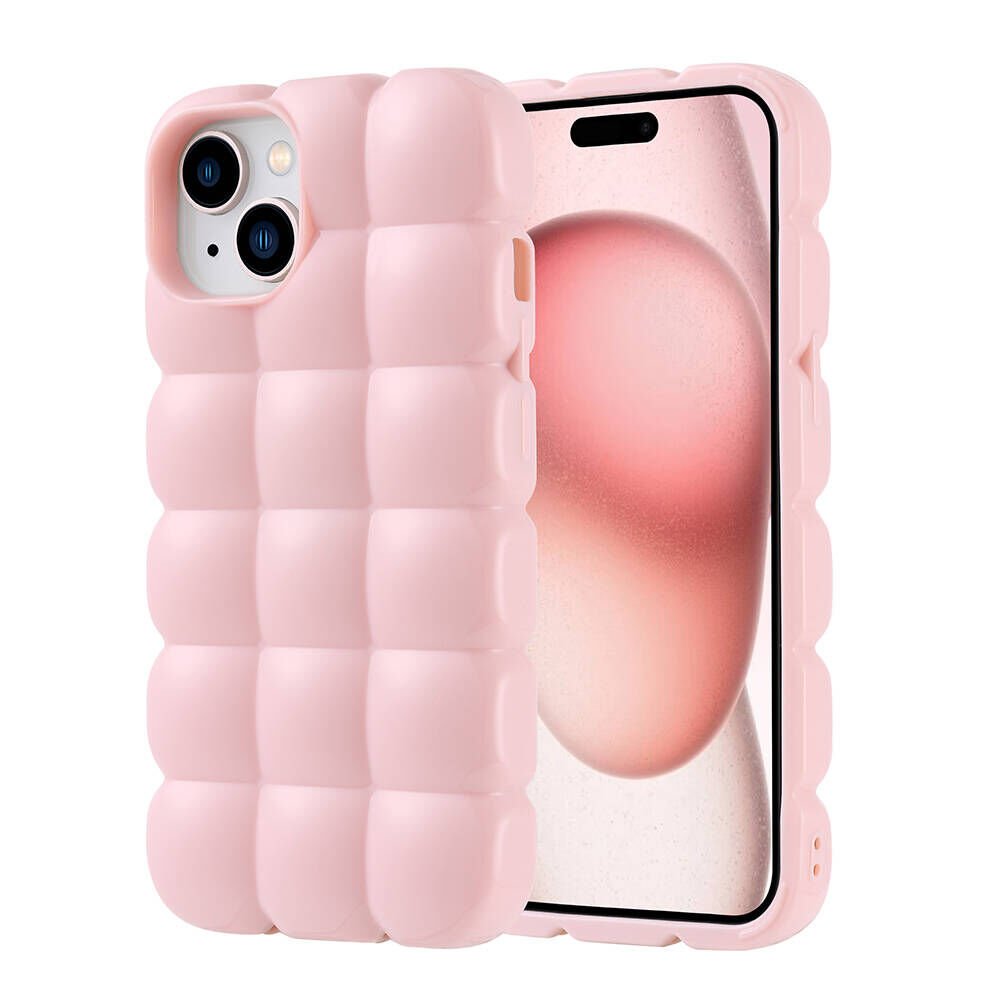 Apple iPhone 15 Kılıf Parlak Esnek Silikon Küp Dilimli Kabartmalı Yapılı Kapak (DOM) Pembe