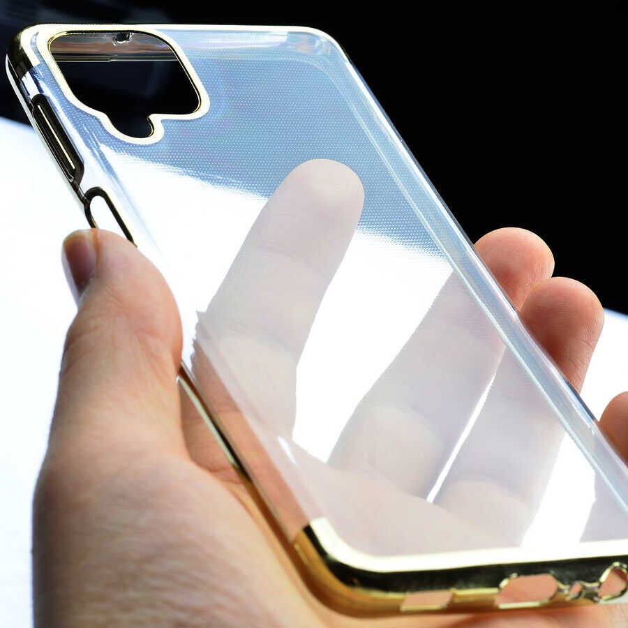 Samsung Galaxy M12 Kılıf Dört Köşe Renkli Lazer Şeffaf Silikon Kapak (GLİTTER) Gri