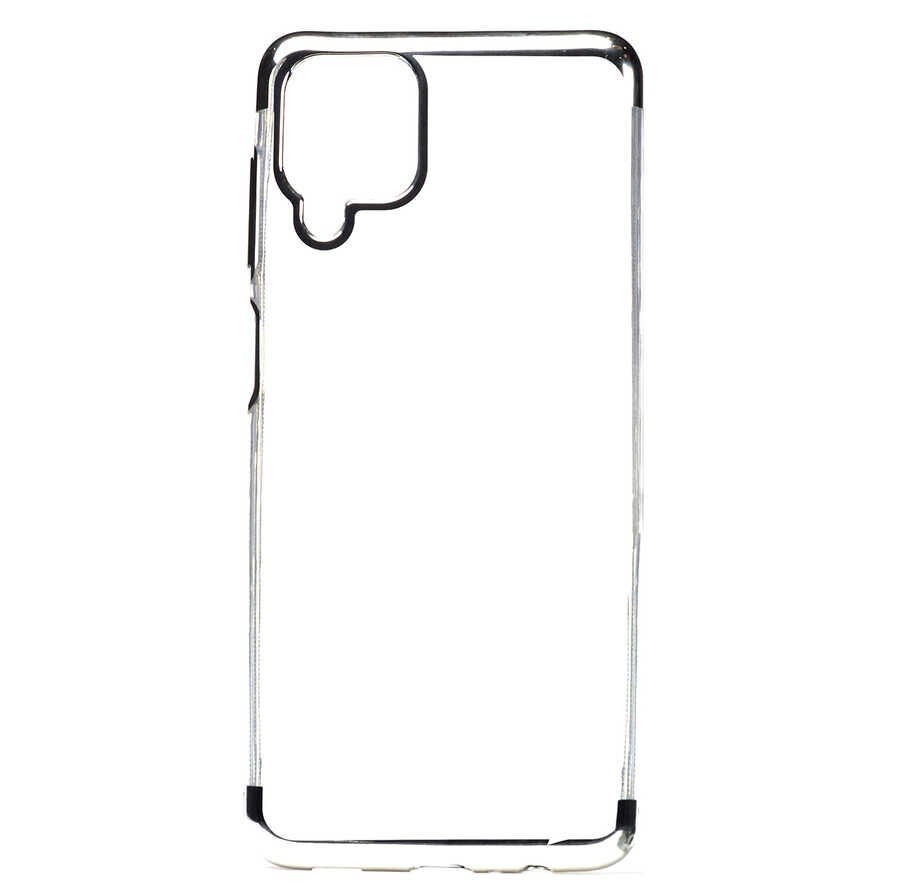 Samsung Galaxy M12 Kılıf Dört Köşe Renkli Lazer Şeffaf Silikon Kapak (GLİTTER) Gri