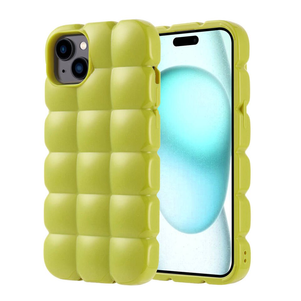 Apple iPhone 15 Plus Kılıf Parlak Esnek Silikon Küp Dilimli Kabartmalı Yapılı Kapak (DOM) Pembe