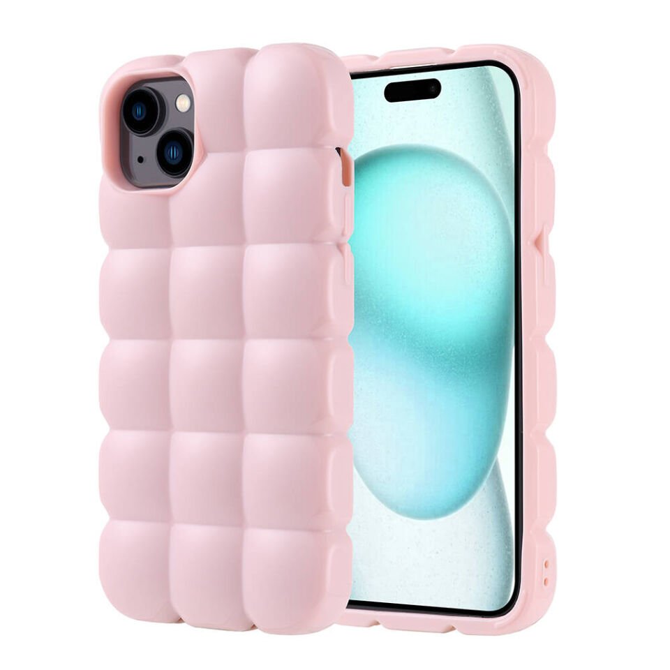 Apple iPhone 15 Plus Kılıf Parlak Esnek Silikon Küp Dilimli Kabartmalı Yapılı Kapak (DOM) Pembe