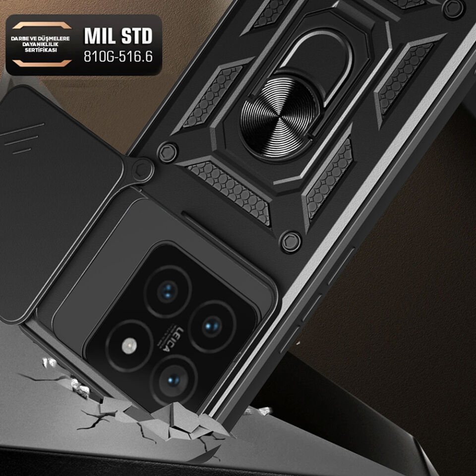 Xiaomi 14T Pro Kılıf Magnetik Standlı Kamera Korumalı HEPTEKİLETİŞİM Sürgülü Vega Kapak