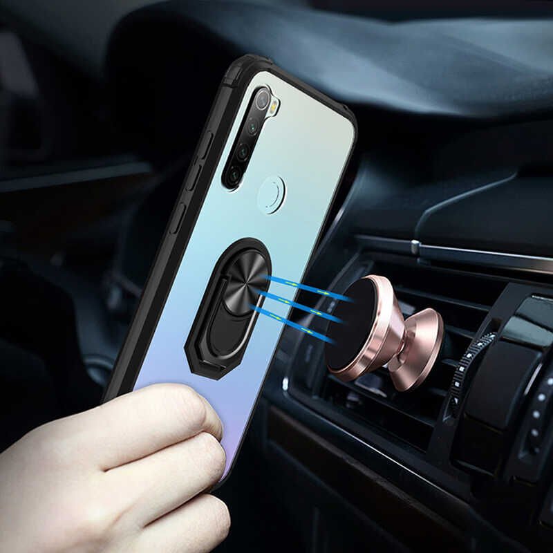 Xiaomi Redmi Note 8 Kılıf Arkası Şeffaf Kenarları Renkli Yüzüklü Tank Kapak (MOLA) Siyah