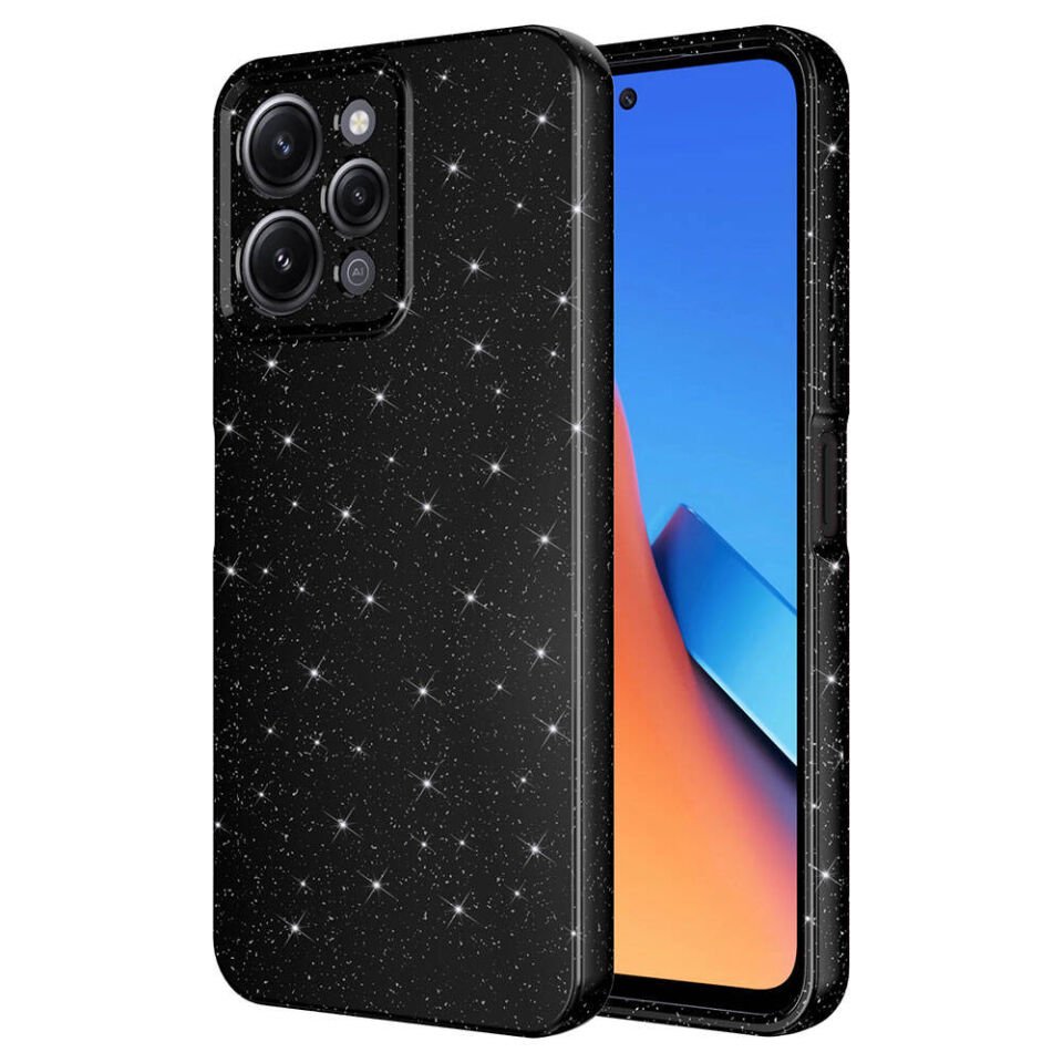 Xiaomi Redmi 12 Kılıf Kamera Korumalı Simli Renkli Parlak Silikon Kapak (Koton) Siyah