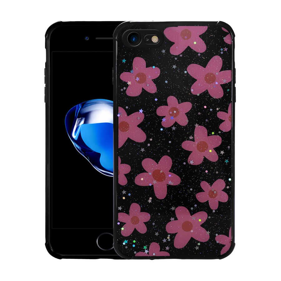 Apple iPhone 8 Kılıf Simli Desenli Kamera Korumalı Parlak HEPTEKİLETİŞİM Popy Kapak