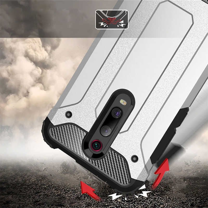 Xiaomi Mi 9T Kılıf Armor Köşe Korumalı Çift Katman Tank Zırh Kapak (CRASH) Gold