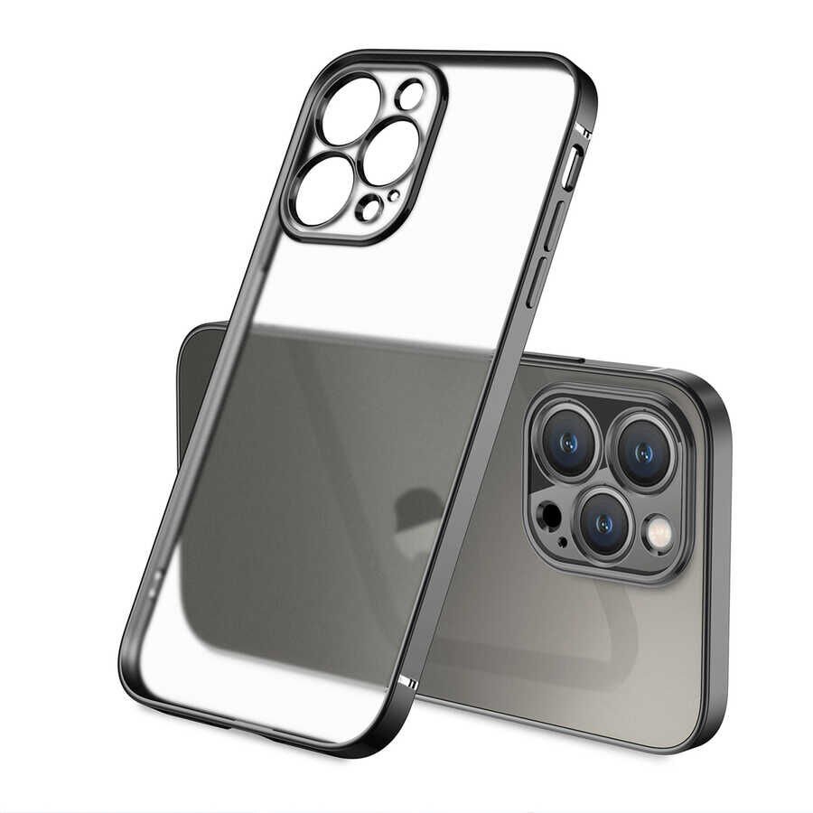 Apple  iPhone 13 Pro Kılıf Şeffaf Mat Transparan Görünümlü Kamera Korumalı Yumuşak Kapak (G-BOX-mat) Siyah