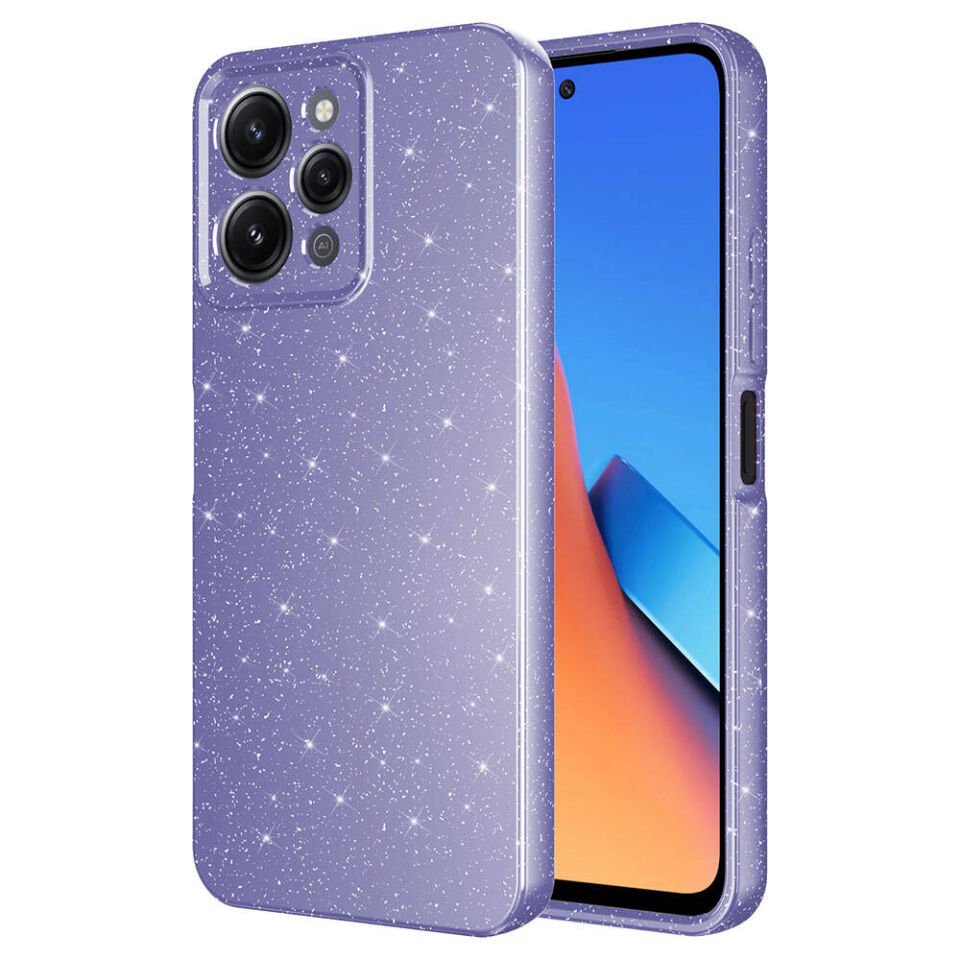Xiaomi Redmi 12 Kılıf Kamera Korumalı Simli Renkli Parlak Silikon Kapak (Koton) Mor