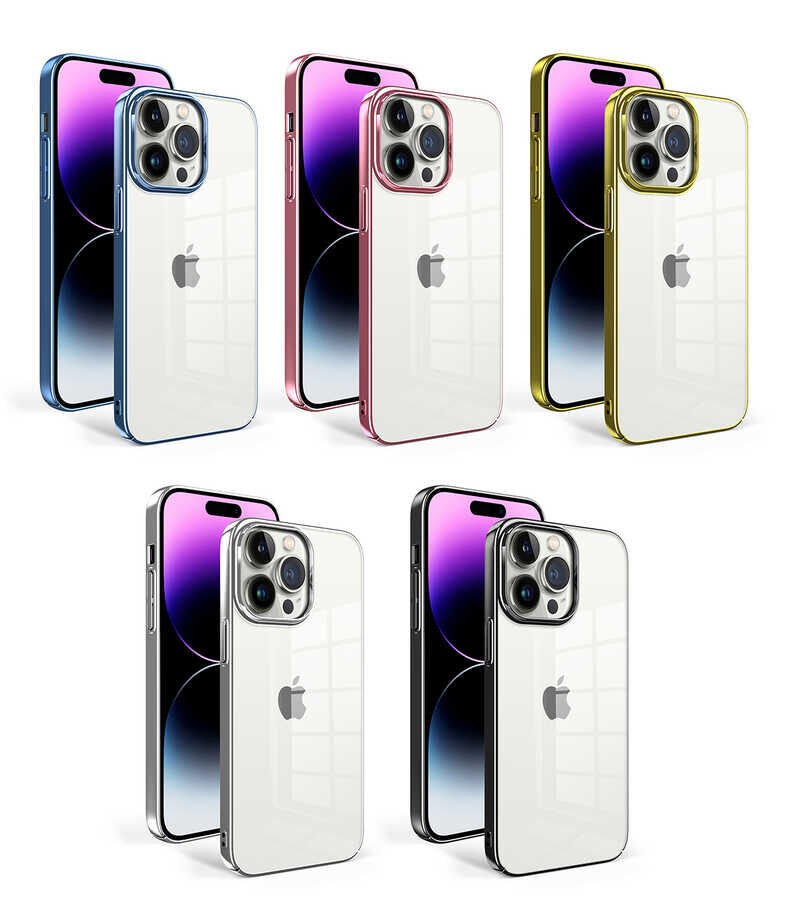 Apple  iPhone 14 Pro Max Kılıf Kamera Çıkıntılı Sert Arkası Şeffaf Renkli Transparan Kapak (Sun) Gümüş