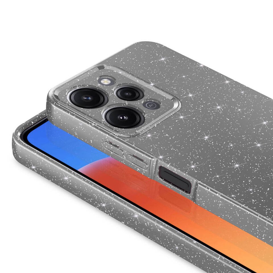 Xiaomi Redmi 12 Kılıf Kamera Korumalı Simli Renkli Parlak Silikon Kapak (Koton) Gümüş
