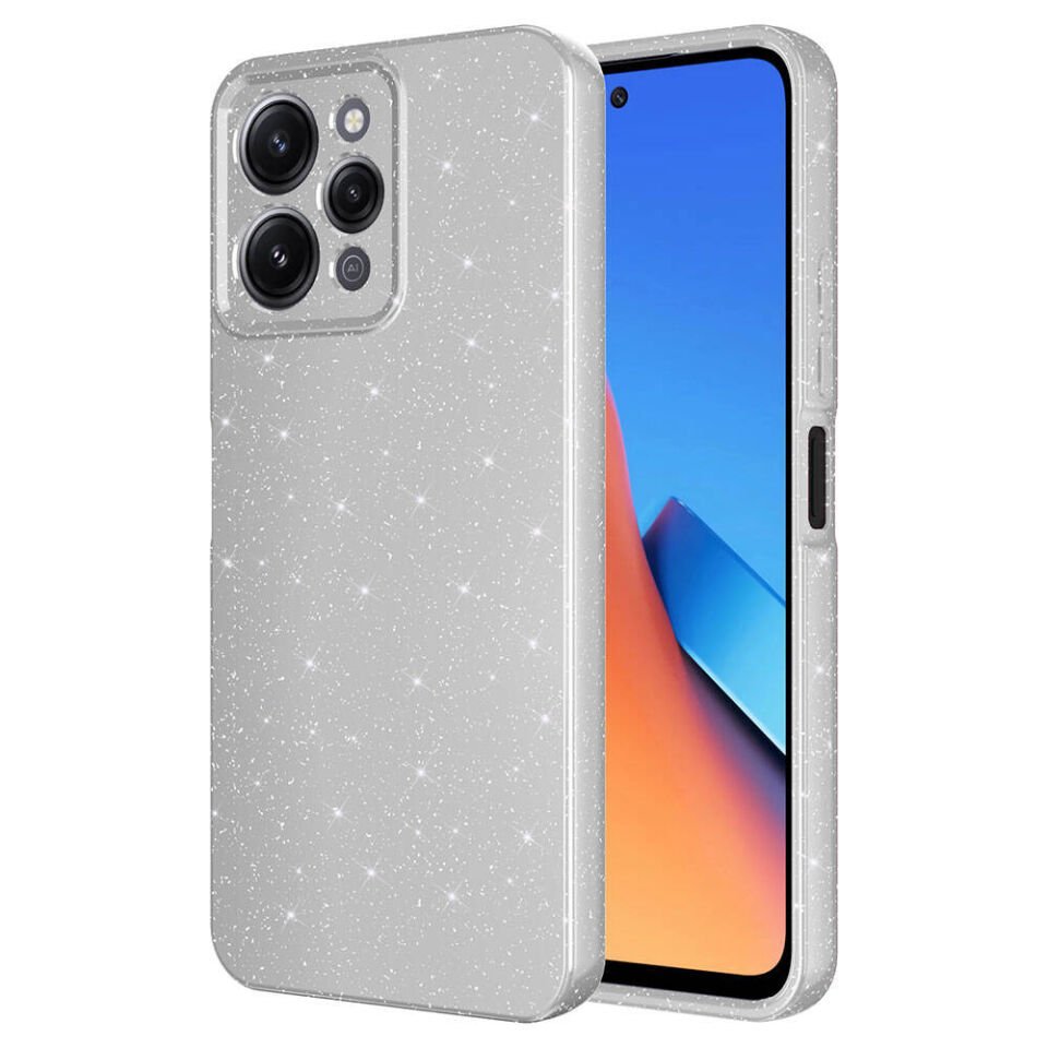 Xiaomi Redmi 12 Kılıf Kamera Korumalı Simli Renkli Parlak Silikon Kapak (Koton) Gümüş