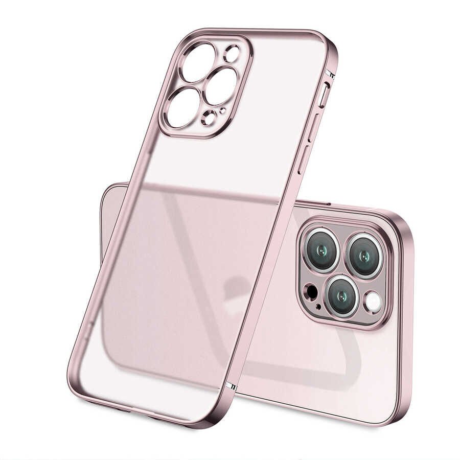 Apple  iPhone 13 Pro Kılıf Şeffaf Mat Transparan Görünümlü Kamera Korumalı Yumuşak Kapak (G-BOX-mat) Rose Gold