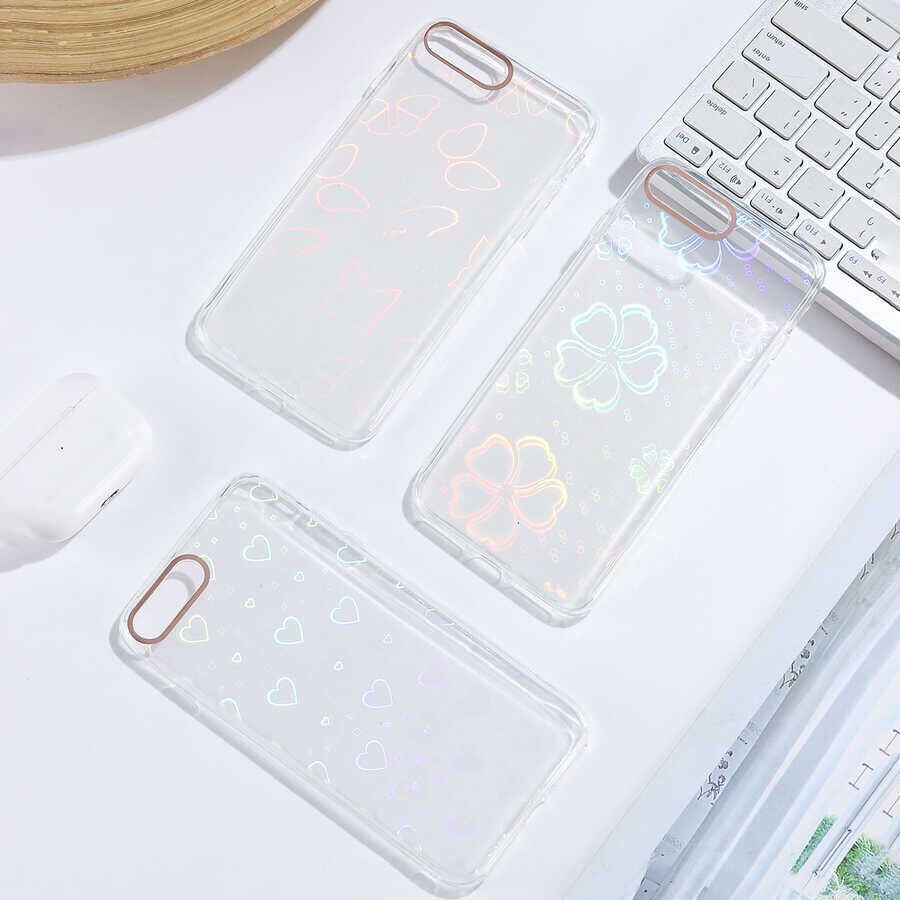 Apple  iPhone 8 Plus Kılıf Renkli Transparan Parlak Desenli Sert Kapak (SİDNEY) Heart No1