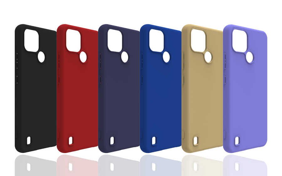 Realme C21 Kılıf Kamera Korumalı Esnek Renkli Silikon Kapak (Biye) Lacivert