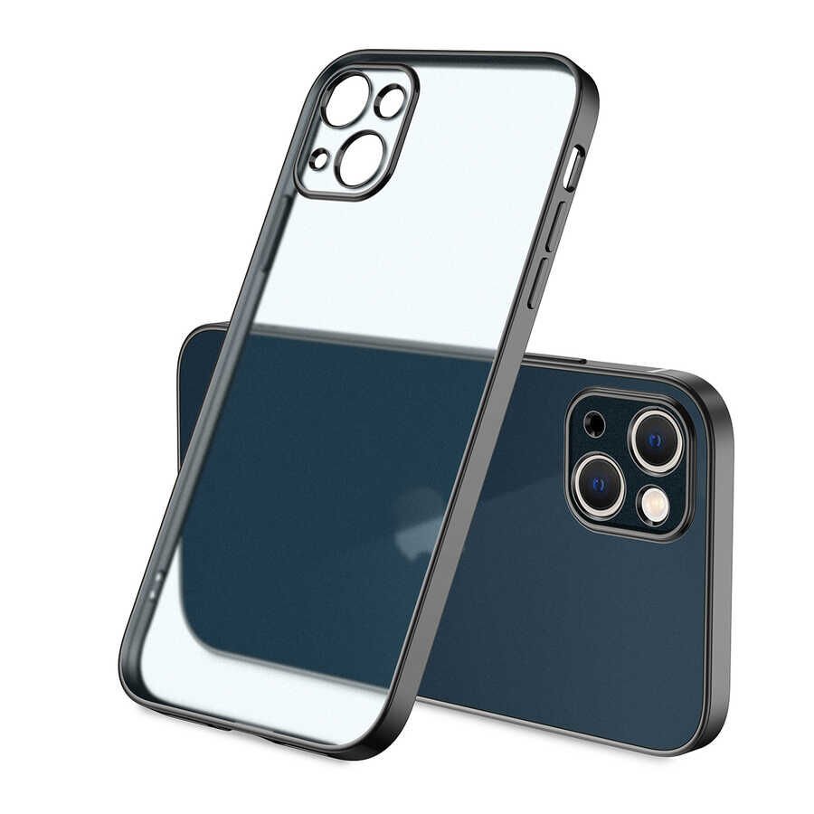 Apple  iPhone 13 Kılıf Şeffaf Mat Transparan Görünümlü Kamera Korumalı Yumuşak Kapak (G-BOX-mat) Siyah