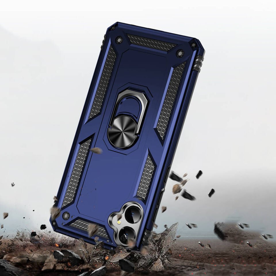 Samsung Galaxy A05 Kılıf Tank Zırh Yüzüklü Mıknatıslı Standlı Kapak (VEGA) Siyah