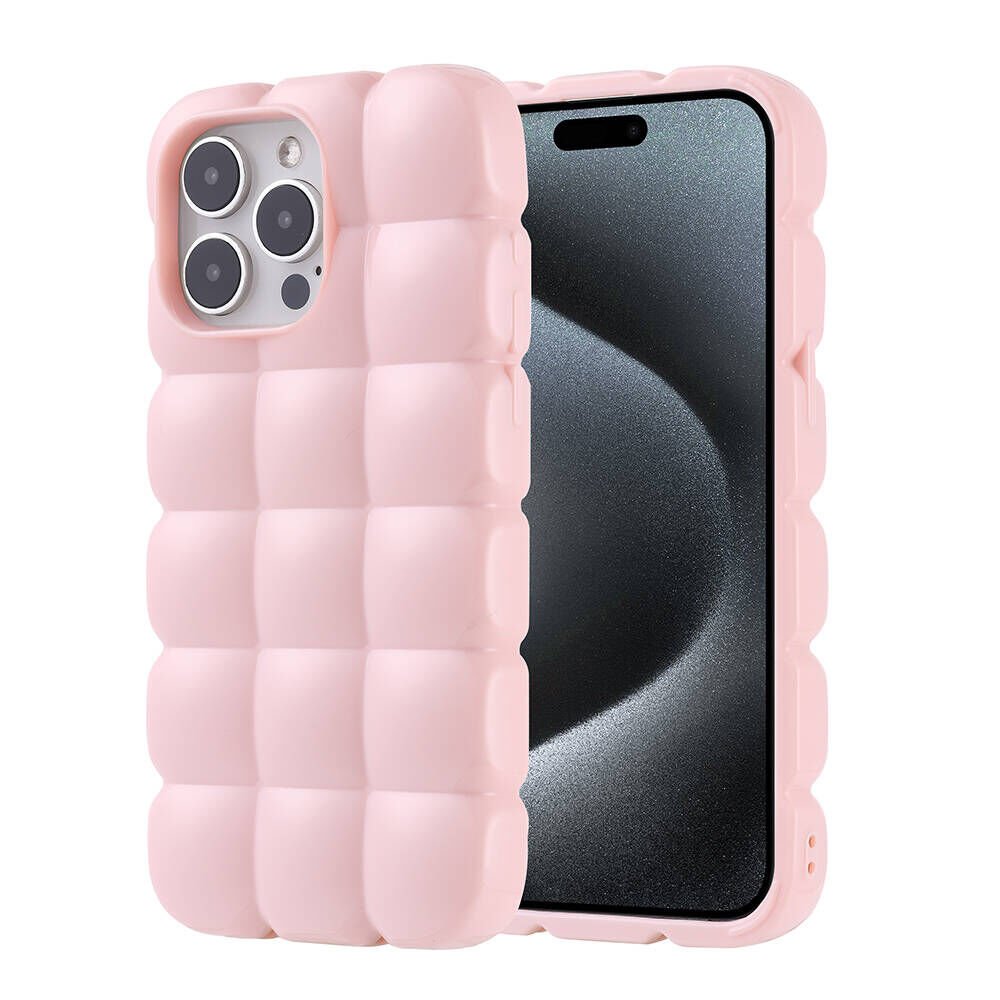 Apple iPhone 15 Pro Max Kılıf Parlak Esnek Silikon Küp Dilimli Kabartmalı Yapılı Kapak (DOM) Pembe
