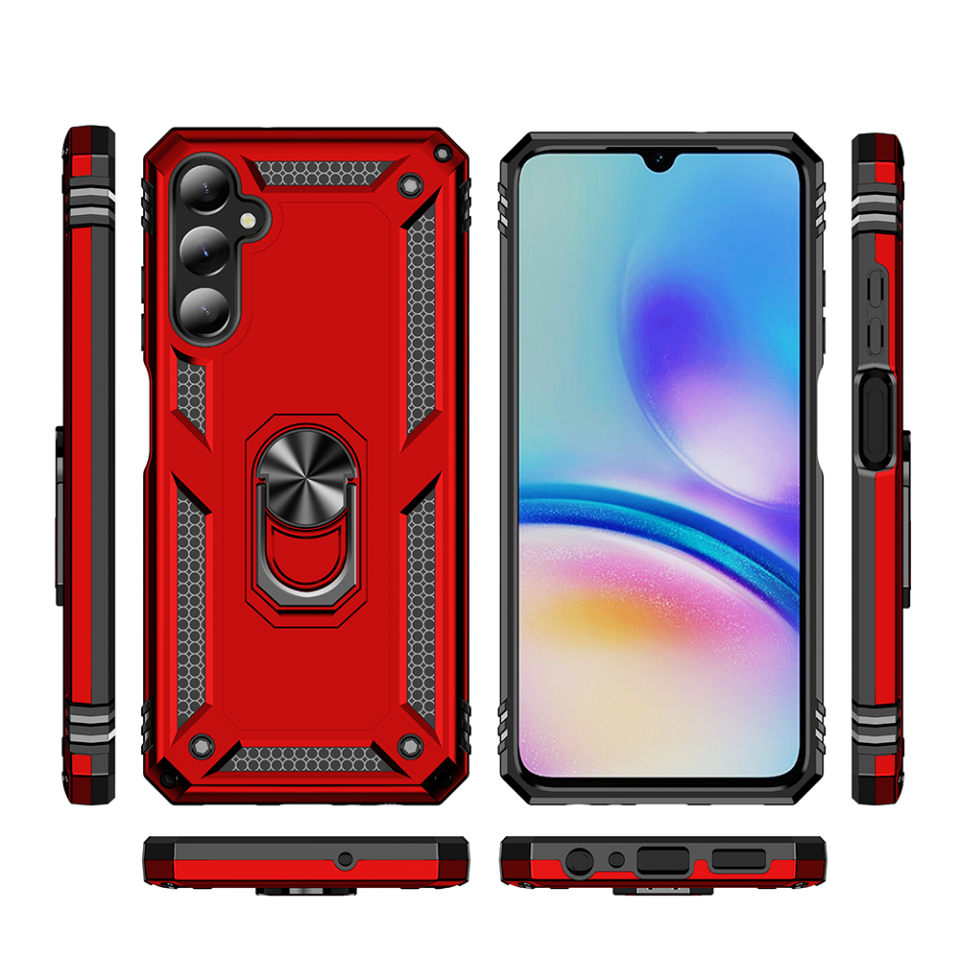 Samsung Galaxy A05S Kılıf Tank Zırh Yüzüklü Mıknatıslı Standlı Kapak (VEGA) Kırmızı