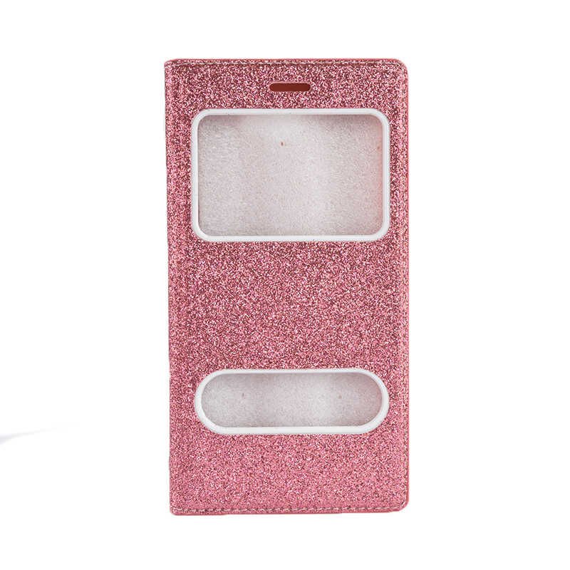 Samsung Galaxy C5 Kapaklı Kılıf Simli Mıknatıslı Kapak (DOLCE-SİM) Rose Gold