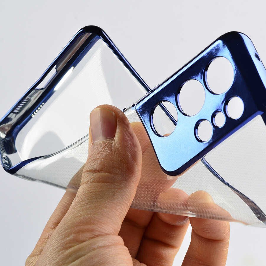 Samsung Galaxy S21 Ultra Kılıf Dört Köşe Renkli Lazer Şeffaf Silikon Kapak (GLİTTER) Kırmızı