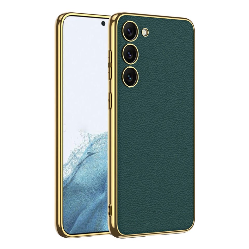 Samsung Galaxy S23 Kılıf Deri Görünümlü Kenarları Elektroplating Kaplama HEPTEKİLETİŞİM Fizyon Kapak