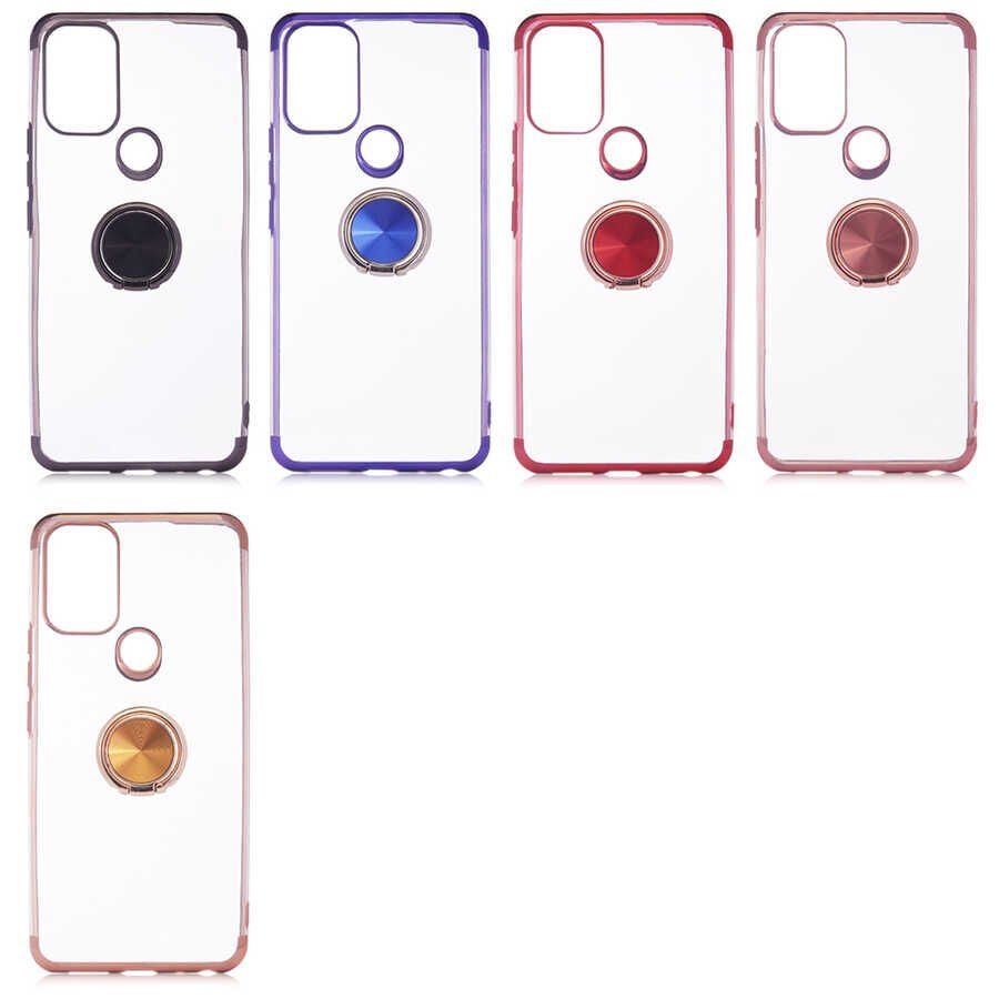 General Mobile 21 Pro Kılıf Yüzüklü Standlı Silikon Köşeleri Renkli Kapak (GES) Rose Gold